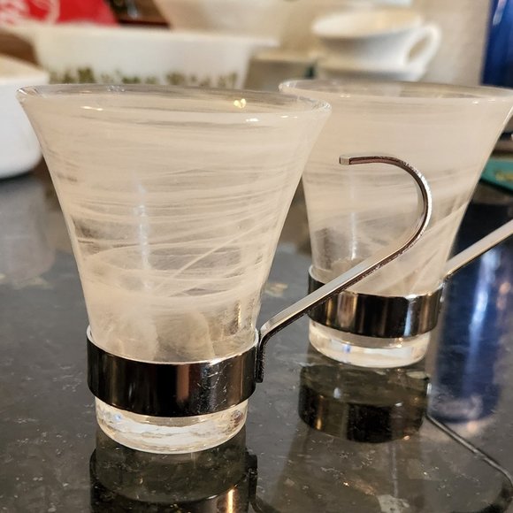 Other - Art Glass Espresso glass White Swirl Silver Handle ~3.25x3.5”